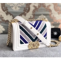 Luxurious Chanel Embroidered Calfskin/Lurex Boy Small Flap Bag A40119 White 2019