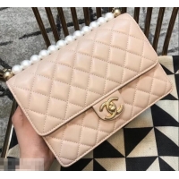 Top Grade Chanel Lambskin with Imitation Pearls Small Flap Bag AS0585 Apricot 2019