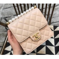 Grade Quality Chanel Lambskin with Imitation Pearls Mini Flap Bag AS0584 Apricot 2019