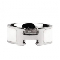 Luxury Discount Hermes Enamel Clic H Rings HR1256 White Silver