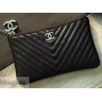 Good Quality Chanel Coin Purse 31504 Small Pouch Bag Chevron Caviar Leather Black