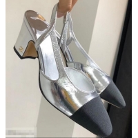 Latest Styles Chanel Heel 6.5cm Slingbacks G31318 Silver/Grosgrain Black 2019