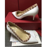 Buy New Cheap VALENTINO SHEEPSKIN ROCKSTUD PUMP 9.5CM VT8956 White