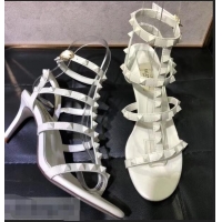 Hot Style Valentino Heel 6.5cm Cage Rockstud Sandals VT0403 All White 2019