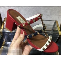 Recommended Valentino Heel 6.5cm Rockstud Multicolored Trims Mules Sandals VT10413 2019