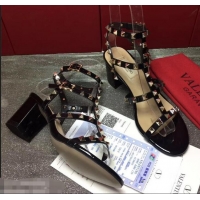 Buy Discount Valentino Cage Rockstud Patent Calfskin Sandals 6.5cm VT8758 Black
