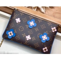 New Stylish Louis Vuitton Monogram Canvas Blooming Flowers Pochette Double Zip Bag M63905 Blue 2019 