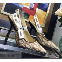 Buy Discount Dior J’Adior Slingback Heel 95mm Pump in Oblique Canvas D1922 Coffee Brown