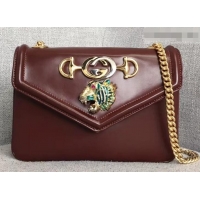 Luxury Gucci Interlocking G Horsebit Rajah Small Shoulder Bag 537243 Burgundy 2019 