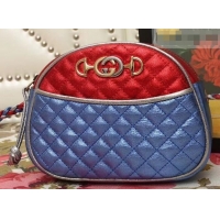 Durable Faux Gucci Laminated Leather Small Bag 510388 Metallic Red/Blue 2019