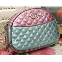 New Fashion Gucci Laminated Leather Small Bag 510388 Metallic Pink/Green 2019