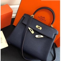Fashion Luxury Hermes Kelly 28CM Bag in Togo Leather With Gold Hardware 420018 Dark Blue