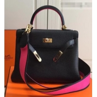Hot Style Hermes Kelly 28cm Bag In Leather With Gold Hardware 420026 Black/Pink