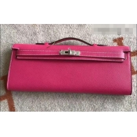 Shop Duplicate Hermes Kelly Cut Handmade Epsom Leather Clutch Hot Pink With Gold/Silver Hardware H442101