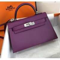 New Fashion Hermes Mini Kelly 2 Handbag with Silver/Gold Hardware H442102 Fushcia