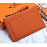 Top Grade Hermes Calf Leather Zip Clutch H442111 Orange