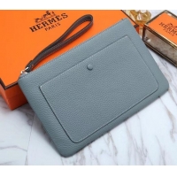 Purchase Hermes Calf Leather Zip Clutch H442111 Light Blue
