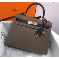 Imitation Hermes Kelly 28cm Top Handle Bag in Epsom Leather H422011 Elephant Gray/Black