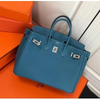Sophisticated Hermes Birkin 25cm Bag Denim Blue in Togo Leather With Silver Hardware 423012