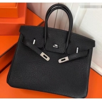 Luxury Cheap Hermes Birkin 25cm Bag Black in Togo Leather With Silver Hardware 423012