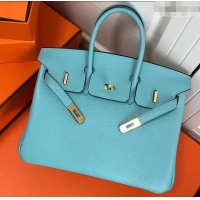 Crafted Hermes Birkin 25cm Bag Macaron Blue in Togo Leather With Gold Hardware 423012