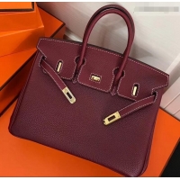 Lower Price Hermes Birkin 25cm Bag Bordeaux Red in Togo Leather With Gold Hardware 423012