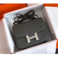 Well Crafted Hermes Constance MM Bag in Epsom Leather Dark Gray with Silver Hardware H42611