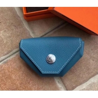 Durable Faux Hermes Epsom Leather Le 24 Van Cattle Chevre Vintage Coin Purse H42616 Denim Blue