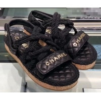 Perfect Chanel Cord Sandals G34602 Black 2019