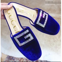 Crafted Discount Gucci Crystal G Slipper G21801 Velvet Blue 2019