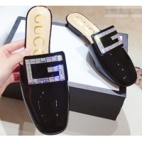 New Release Creation Gucci Crystal G Slipper Patent G21807 Black 2019