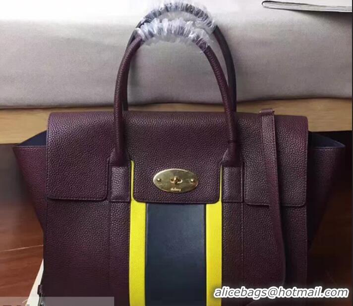 Classic Hot MULBERRY BAYSWATER WITH STRAP CLASSIC GRAIN OXBLOOD/LEMON/MIDNIGHT 516012