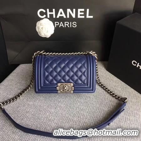 Original Boy Chanel Flap Shoulder Bag Sheepskin Leather A67085 Blue Silver