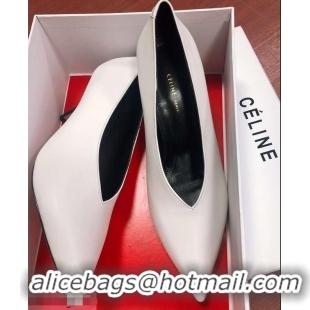 Imitation Celine Heel 7.5cm Leather Pointed-Toe Pumps C22509 Off White 2019