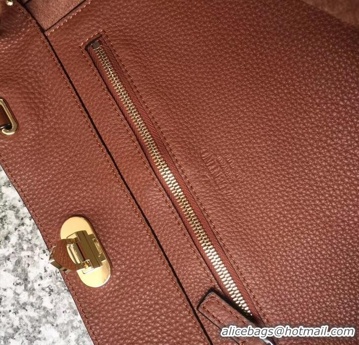 Grade Quality Valentino Grained Leather Rockstud Medium Tote Bag 0973 Brown