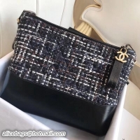 Top Quality Chanel Tweed/Calfskin Gabrielle Medium Hobo Bag A93824 Black 2018 Collection