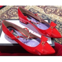 Imitation Gucci Heel 2cm Patent Leather Silver-toned Spikes Ballet Pumps with Bow 558097 Red 2019