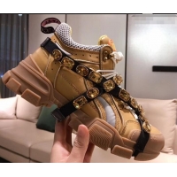 Low Price Gucci Flashtrek Sneakers 932605 Gold with Removable Crystals 2019