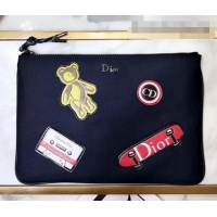 Grade Quality Dior Flat Pouch Clutch Bag In Nylon With Multiple Patches 500420 Navy Blue