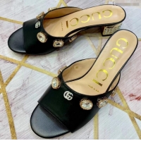 Top Sale Gucci Lyric GG Crystal Embellished Heel Moire Mules 940408 Black 2019