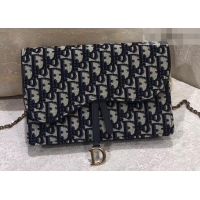 Popular Style Dior Calfskin Large Saddle Wallet on Chain Clutch Bag 500626 Blue