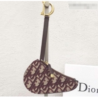 Good Quality Dior Oblique Jacquard Canvas Saddle Zipped Purse 500821 Burgundy 2019