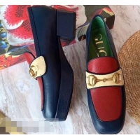 Top Grade Gucci Heel 4.5cm Leather Platform Loafers with Horsebit 565365 Red/Blue/Beige 2019