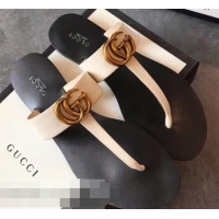 Famous Faux Gucci Leather Thong Sandals with Double G 497444 White