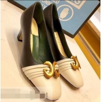 Useful Gucci Leather Mid-heel Pumps with Half Moon GG 565600 Off White 2019