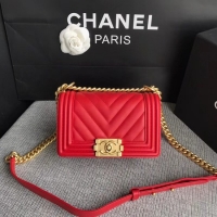 Cheap Chanel Le Boy Flap Shoulder Bag Original Calf leather A67085 Bright Red Gold Buckle