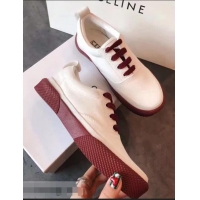 Luxury Discount Celine Rubber Sole Lace-up Sneakers C72283 White/Burgundy