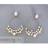 Popular Style Cheap Celine Pearl Hoop Earrings C11525 Silver/White