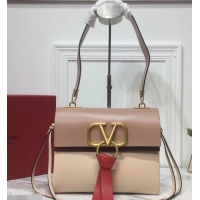 Fashion Valentino Smooth Calfskin Small VRing Shoulder Bag 720047 Nude/Burgundy/Red