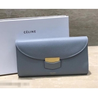 Original Celine Trotteur Large Flap Multifunction Wallet in Grained Calfskin 107853 Blue​